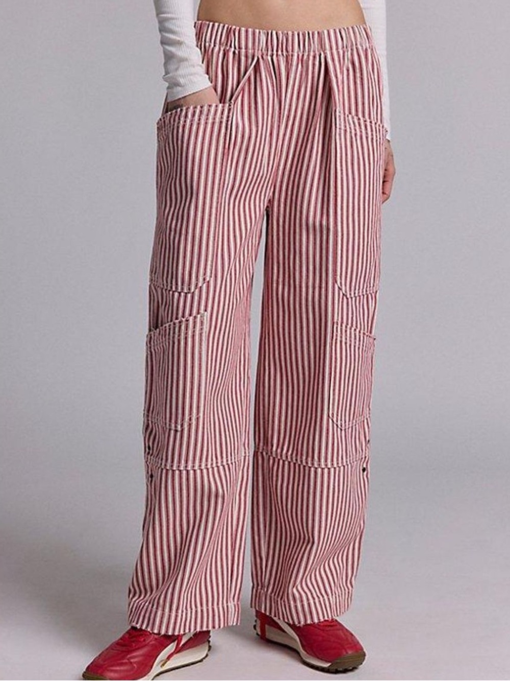 BDG Red and White Striped Charlie Wide-Leg Pants NWOT